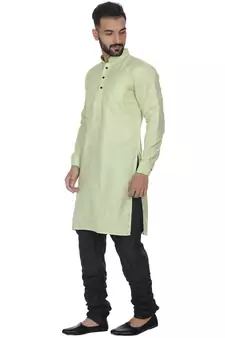 Green Plain Cotton Kurta Pajama