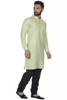 Green Plain Cotton Kurta Pajama