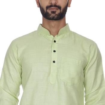 Green Plain Cotton Kurta Pajama 5