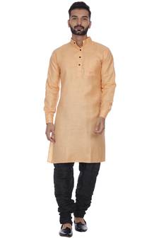 Orange Plain Cotton Kurta Pajama