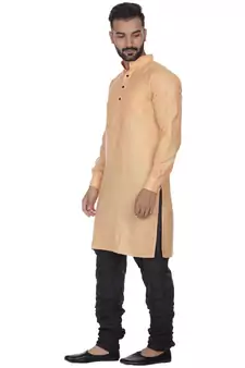 Orange Plain Cotton Kurta Pajama