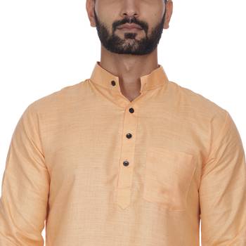 Orange Plain Cotton Kurta Pajama 5