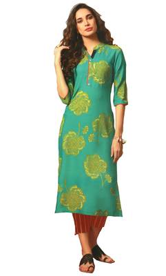 Teal Rayon Long Kurtis 1