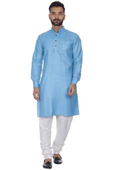 Blue Plain Cotton Kurta Pajama