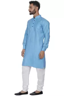 Blue Plain Cotton Kurta Pajama