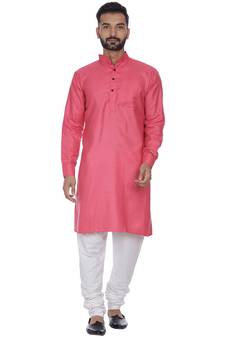Pink Plain Cotton Kurta Pajama