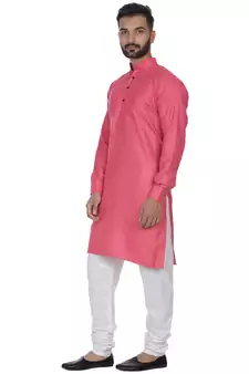 Pink Plain Cotton Kurta Pajama