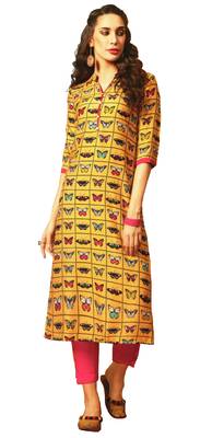 Yellow Rayon Long Kurtis 1