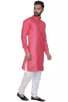 Pink Plain Cotton Kurta Pajama