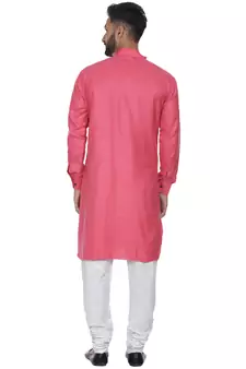 Pink Plain Cotton Kurta Pajama