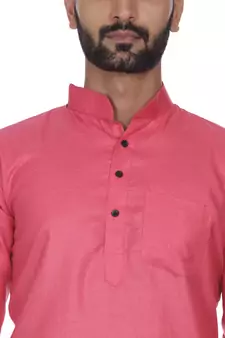 Pink Plain Cotton Kurta Pajama