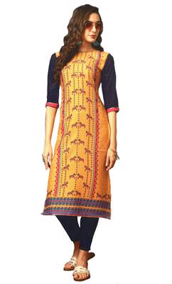 Yellow Rayon Long Kurtis 1