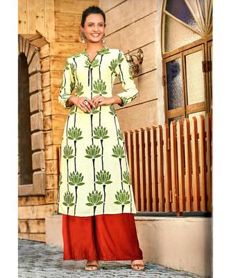 Cream Rayon Long Kurtis 1