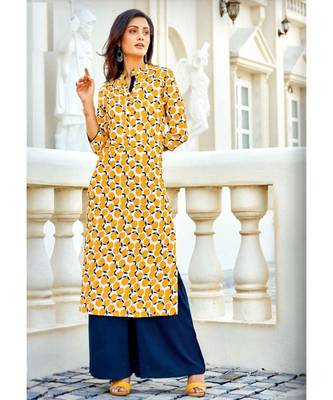 Yellow Rayon Long Kurtis 1