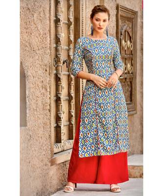 Blue Rayon Long Kurtis 1