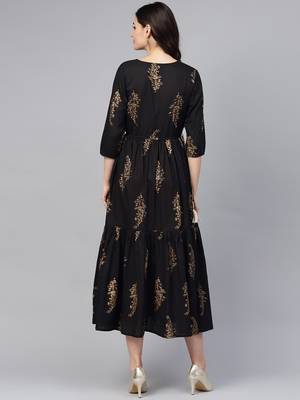 Black printed cotton long-kurtis 2
