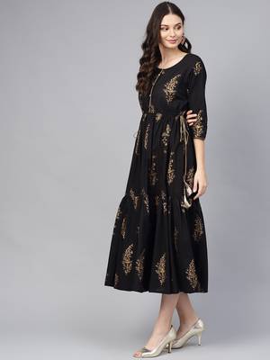 Black printed cotton long-kurtis 4