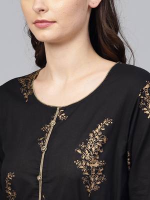 Black printed cotton long-kurtis 5
