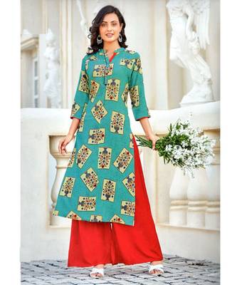 Blue Rayon Long Kurtis 1
