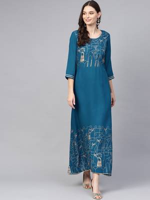 Blue printed liva long-kurtis 1