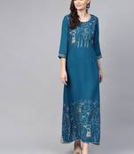 Blue printed liva long-kurtis