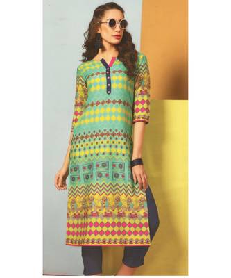 Green Rayon Long Kurtis 1