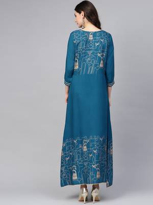 Blue printed liva long-kurtis 2