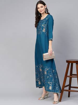 Blue printed liva long-kurtis 3