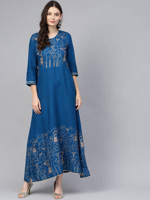 Blue printed liva long-kurtis 4