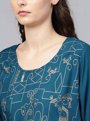 Blue printed liva long-kurtis 5