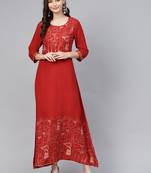 Red printed liva long-kurtis
