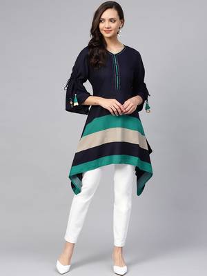 Navy-blue plain liva short-kurtis 1