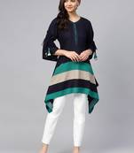 Navy-blue plain liva short-kurtis