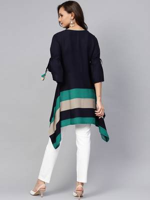 Navy-blue plain liva short-kurtis 2