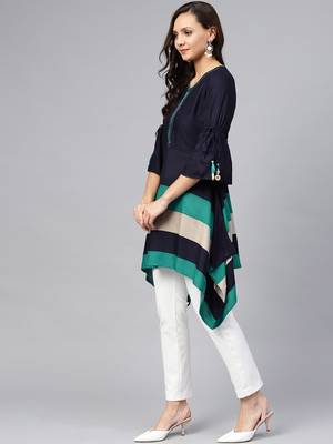 Navy-blue plain liva short-kurtis 3