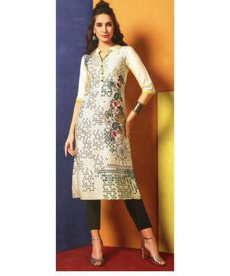 Cream Rayon Long Kurtis 1