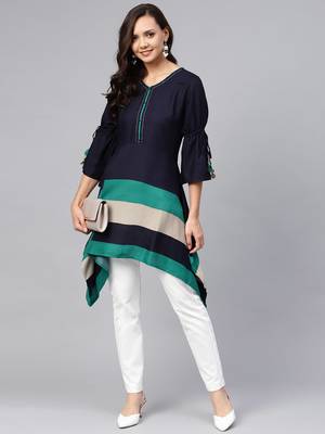 Navy-blue plain liva short-kurtis 4
