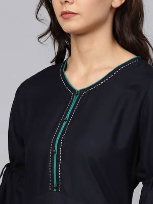 Navy-blue plain liva short-kurtis 5