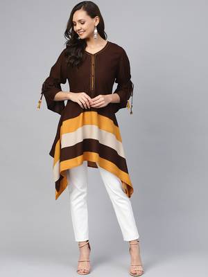 Brown plain liva short-kurtis 1
