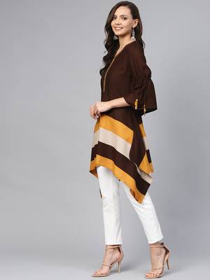 Brown plain liva short-kurtis 3