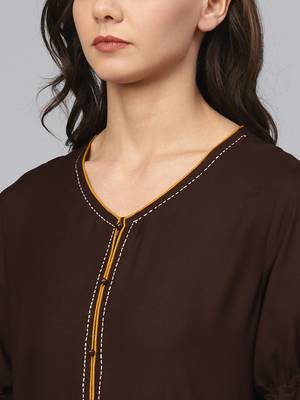 Brown plain liva short-kurtis 5