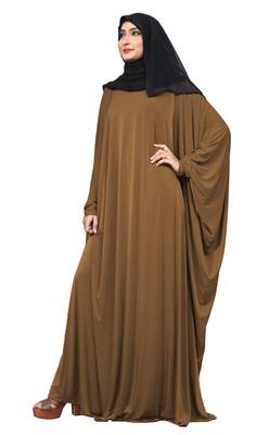 Justkartit Choco Color Plain Free Size Arabic Lycra Abaya With Chiffon Hijab Scarf For Women 3