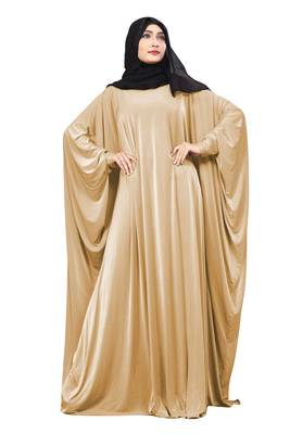 Justkartit Light Beige Color Plain Free Size Arabic Lycra Abaya With Chiffon Hijab Scarf For Women 1