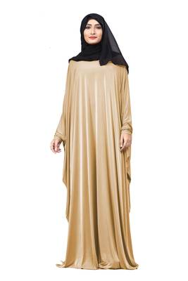 Justkartit Light Beige Color Plain Free Size Arabic Lycra Abaya With Chiffon Hijab Scarf For Women 2