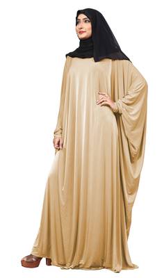 Justkartit Light Beige Color Plain Free Size Arabic Lycra Abaya With Chiffon Hijab Scarf For Women 3
