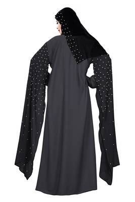 Justkartit Metallic Grey Color Nida + Chiffon Abaya Burka With Hijab Scarf For Women 2