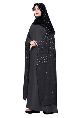 Justkartit Metallic Grey Color Nida + Chiffon Abaya Burka With Hijab Scarf For Women 3