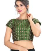 Women's Bottle Green Cotton Readymade Padded Saree Blouse