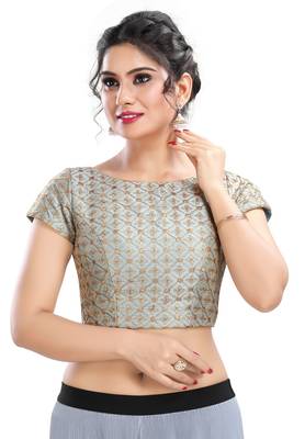 Women's Grey Cotton Readymade Padded Saree Blouse 1