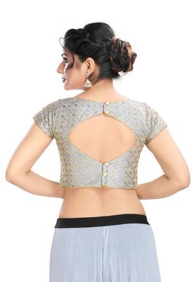 Women's Grey Cotton Readymade Padded Saree Blouse 2